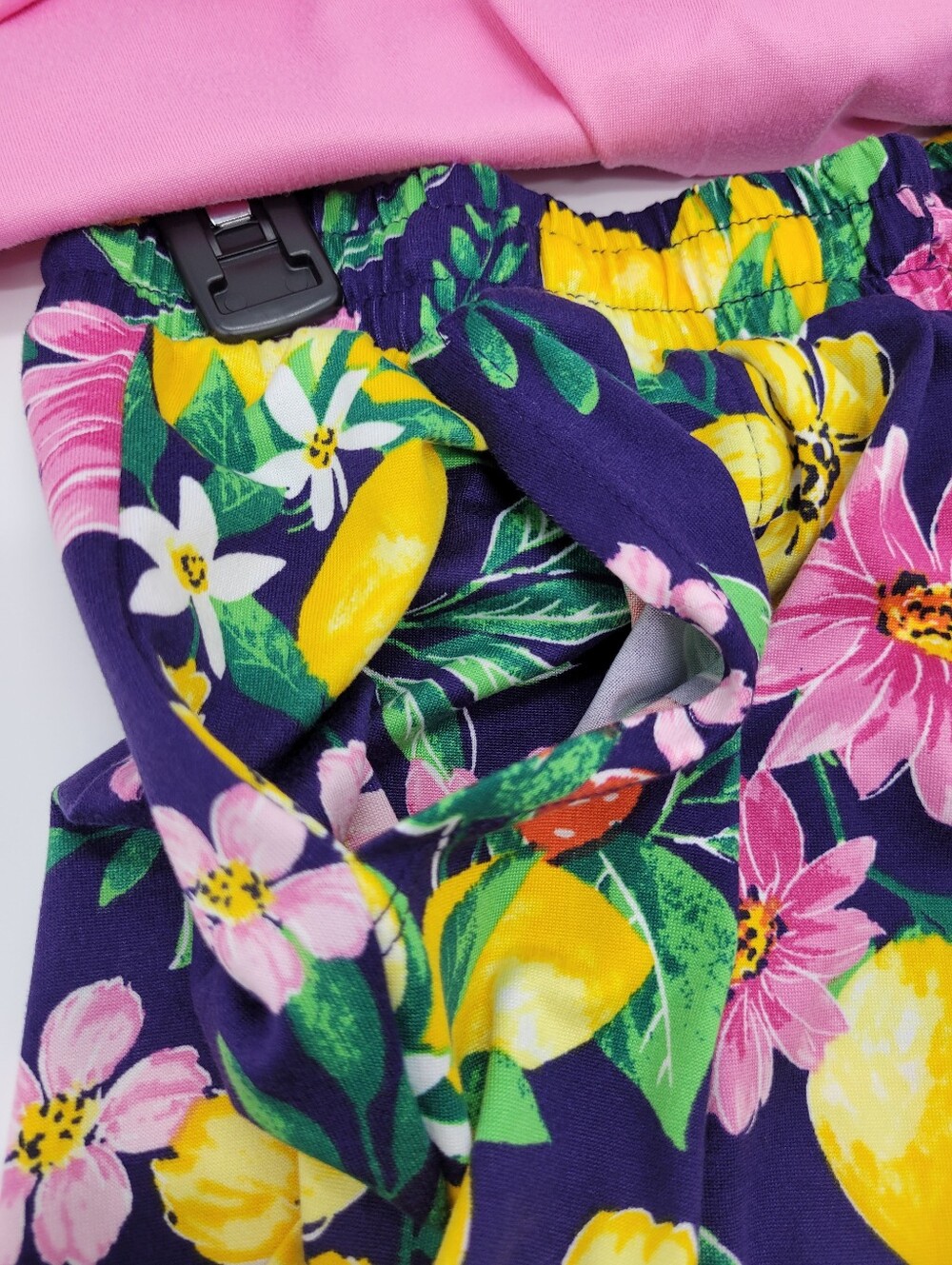 Cuddl Duds Pajama Set Capri Pockets Pink Yellow Lemon Floral 2pc Headband NEW - Picture 7 of 8